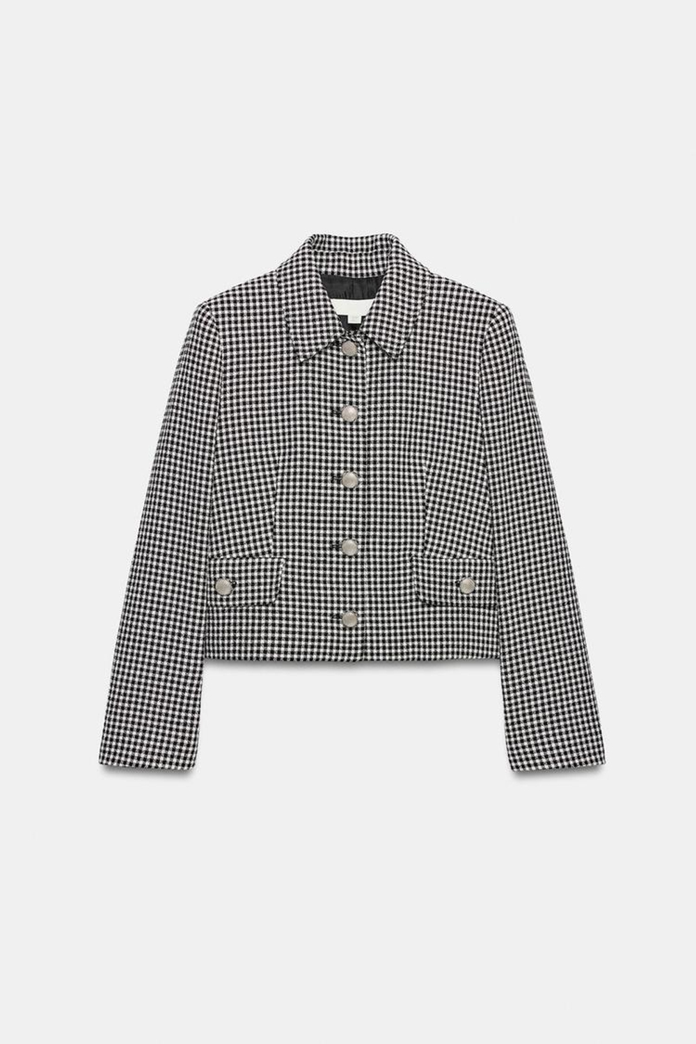 ZARA КОРОТКАЯ КУРТКА В КЛЕТКУ, БЕЛЫЙ/ЧЕРНЫЙ