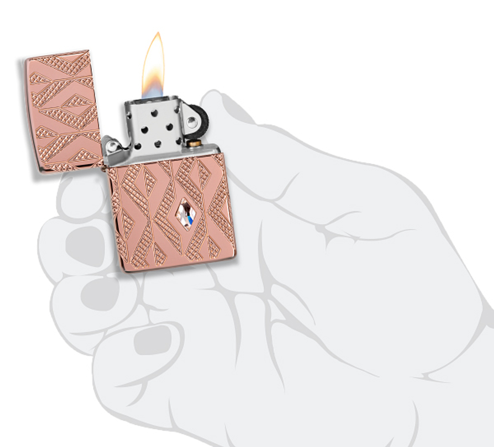 Зажигалка Zippo Armor Geometric Diamond Pattern Design, латунь/стальрозовое золото,38x13x57мм