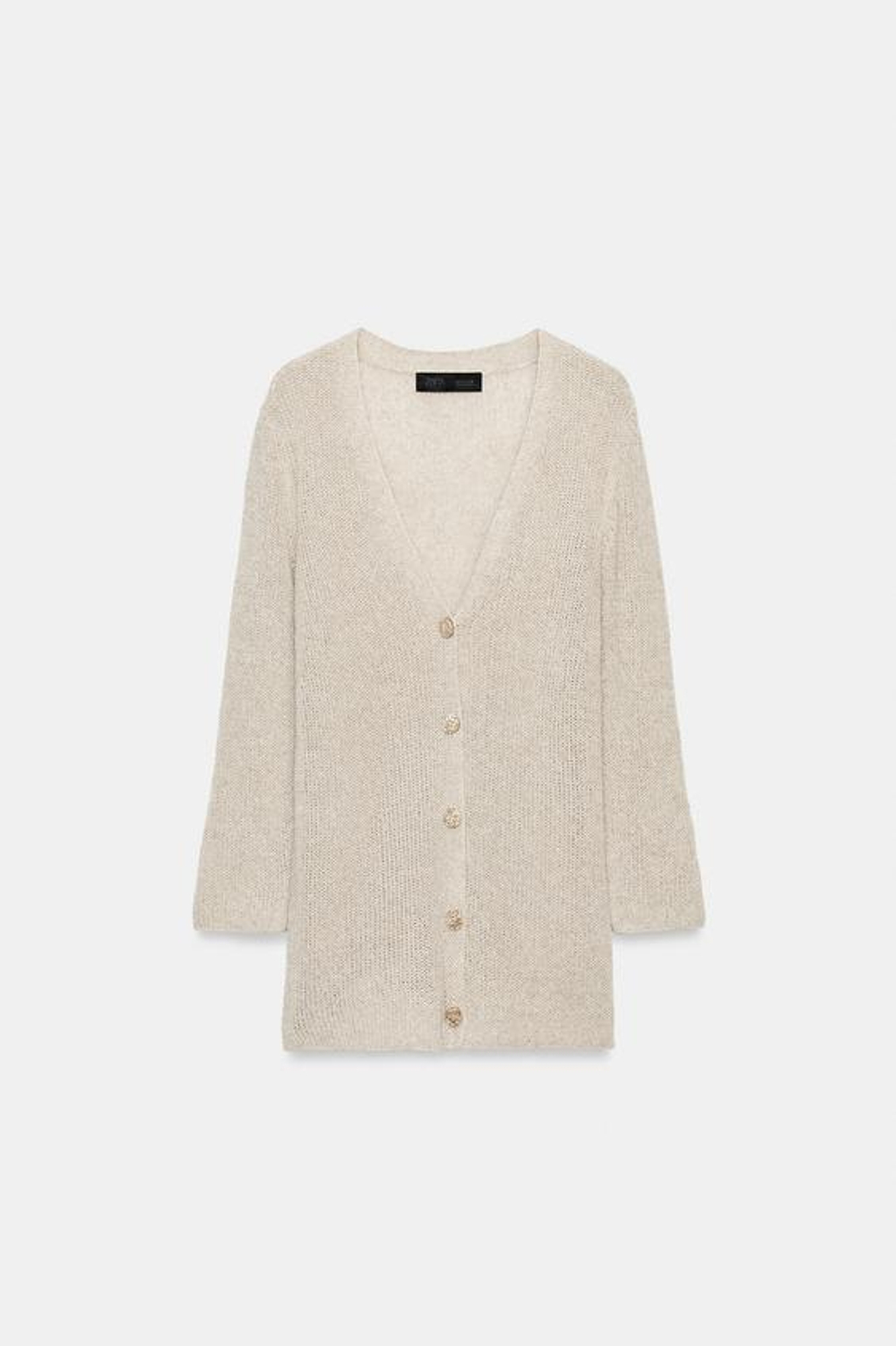 ZARA ТРИКОТАЖНЫЙ КАРДИГАН С V-ОБРАЗНЫМ ВЫРЕЗОМ, СВЕТЛО-БЕЖЕВЫЙ