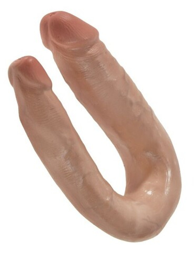 Фаллоимитатор двухголовый загорелый King Cock U-Shaped Small Double Trouble (Цвет: телесный)