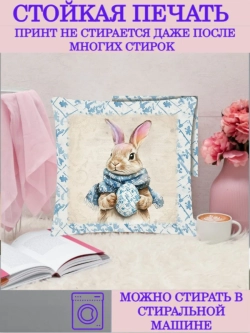 Наволочка декоративная 40х40 Зайчик на голубом фоне велюр