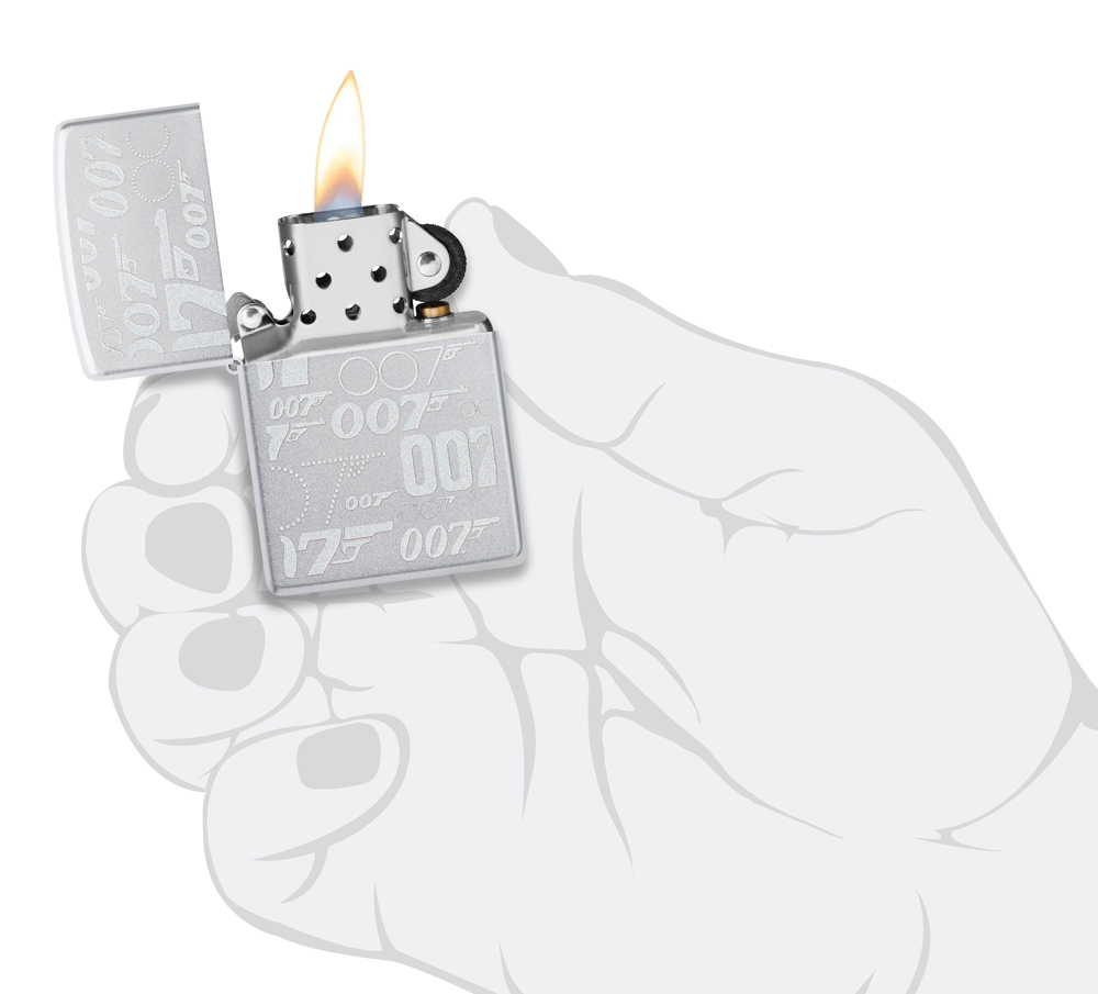 Зажигалка Zippo James Bond™ с покрытием Satin Chrome, латунь/сталь, серебристая, 38x13x57 мм