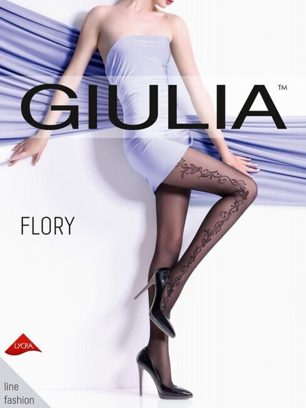 Чёрные колготки с узорами на боках Flory N10 , 40 den , 2 S (Цвет: черный)