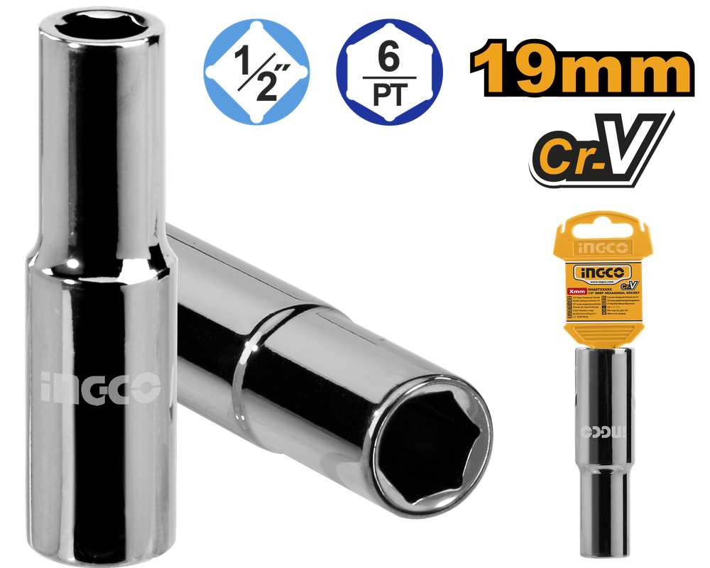 Головка торцевая шестигранная удлиненная INGCO HHAST12193L INDUSTRIAL 1/2" 19 мм
