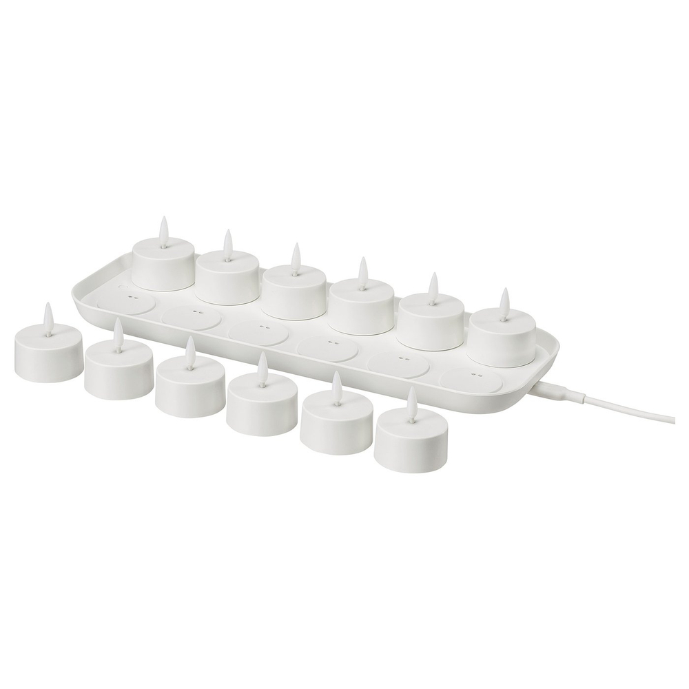 IKEA SKATGÅS  (ИКЕА СКАТГОС)  -  Набор чайных свечей LED - с зарядной подставкой белый