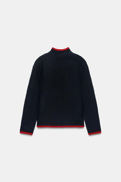 ZARA ТРИКОТАЖНЫЙ ЖАКЕТ С КОНТРАСТНОЙ ОКАНТОВКОЙ, МОРСКОЙ СИНИЙ