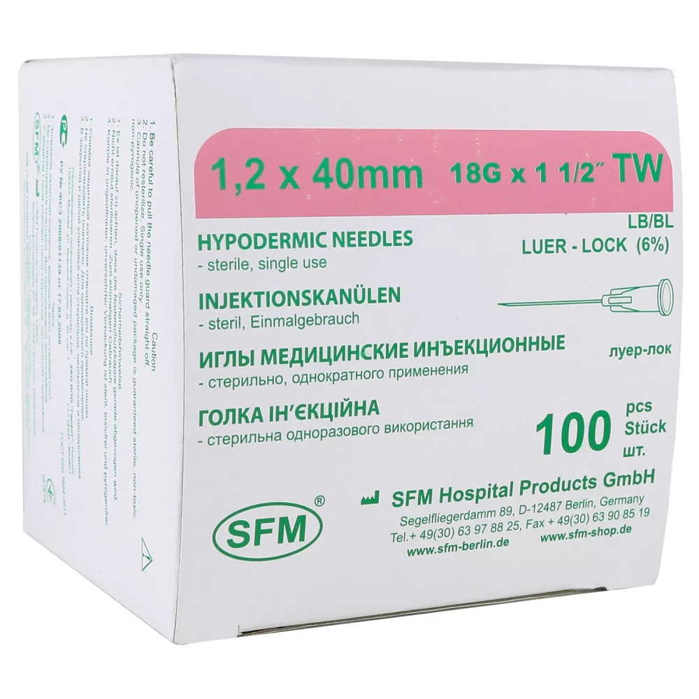 Игла инъекционная SFM 1,2х40 мм 18G 100 шт