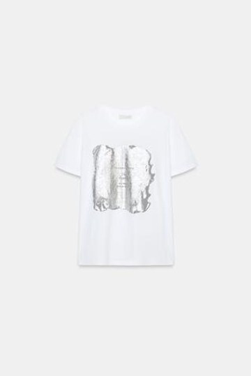 ZARA ФУТБОЛКА С ЭФФЕКТОМ МЕТАЛЛИК, СЕРЕБРИСТЫЙ