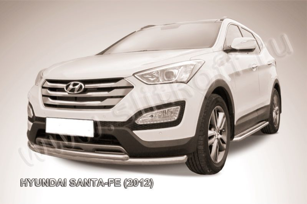 Защита переднего бампера (нержавейка) Hyundai Santa-Fe (2012-2018) d57+d42
