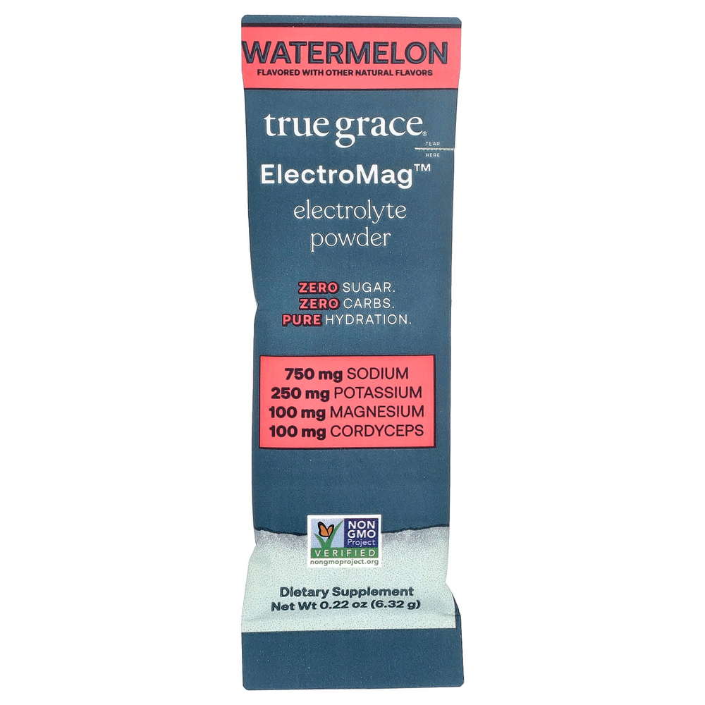 True Grace, ElectroMag™, электролитный порошок, со вкусом арбуза, 16 пакетиков по 6,32 г (0,22 унции)