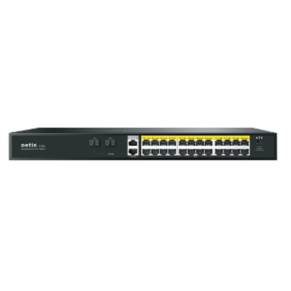 Коммутатор Коммутатор Netis P124GH (L2) 24x100Мбит / с 2x1Гбит / с 1xКомбо(1000BASE-T / SFP) 1SFP 24PoE 24PoE+ 360W неуправляемый