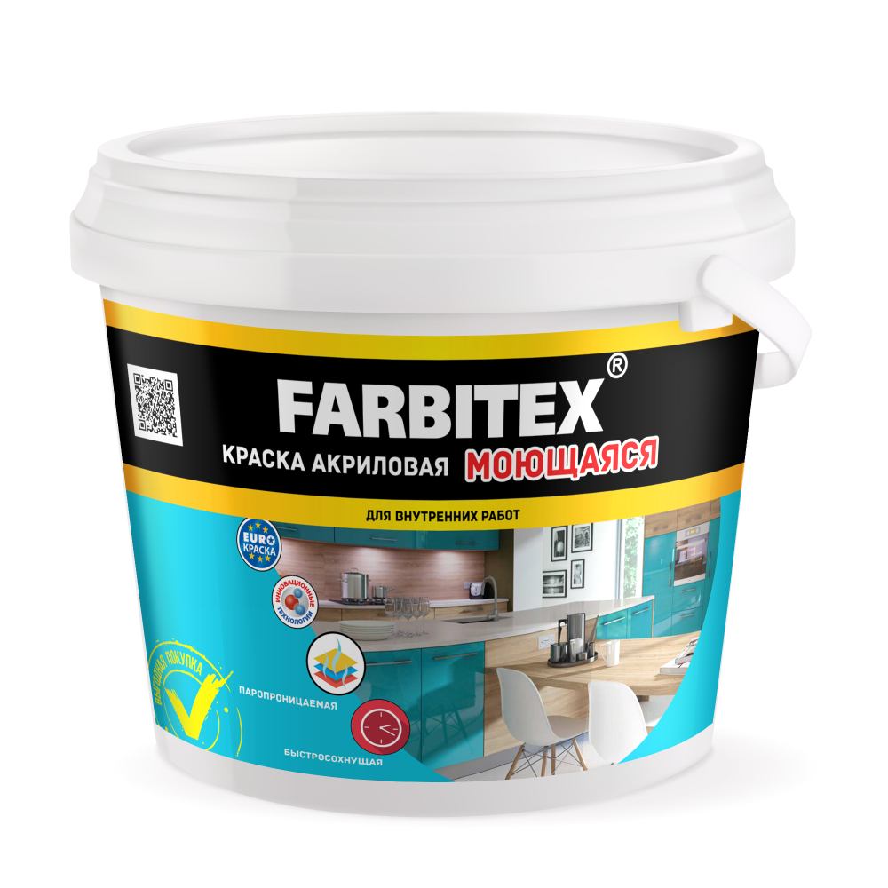 Краска акриловая моющаяся 3кг FARBITEX