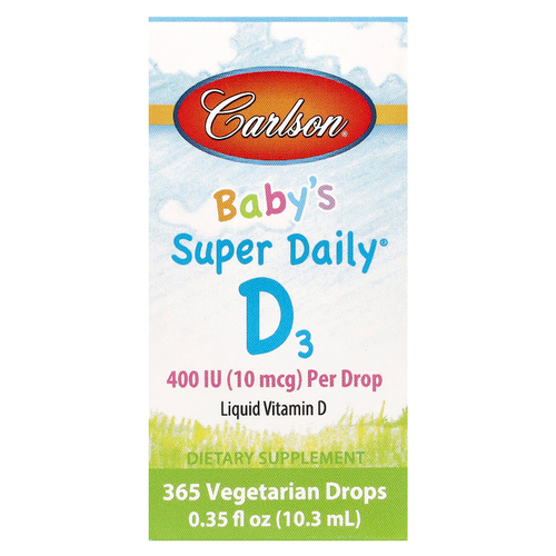 Carlson, Super Daily, витамин D3 для детей, 10 мкг (400 МЕ), 10,3 мл (0,35 жидк. унций)