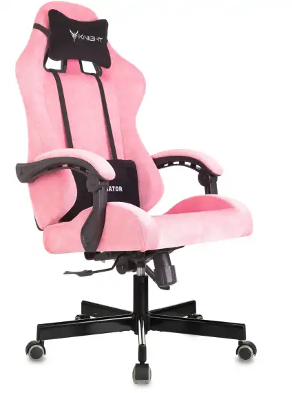 Кресло игровое Knight Terminator розовый Velvet 36 с подголов. крестов. металл