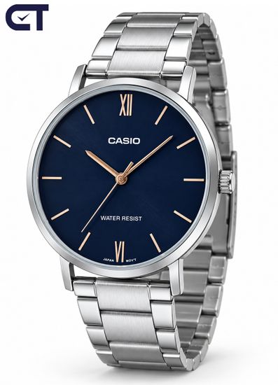 CASIO MTP-VT01D-2B CASIO Collection мужские наручные часы — синий циферблат, тонкий корпус и минималистичный стальной стиль