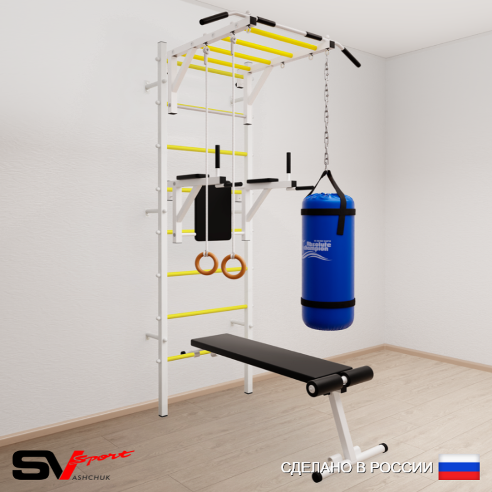 Шведская стенка Sv Sport усиленная 6512 (Турник рукоход/Брусья/Скамья/Кольца/Цепь/Мешок 22кг)