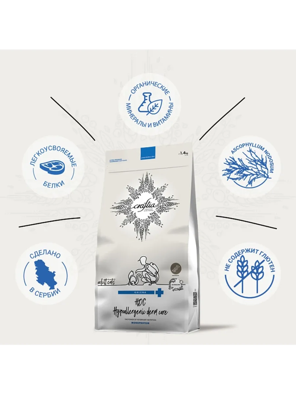 Hypoallergenic Derm Care Корм для кошек 1,4кг