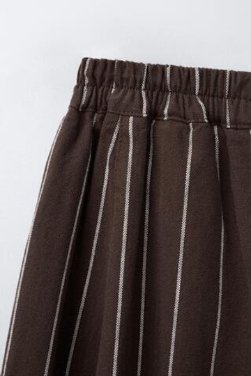 ZARA БРЮКИ BALLOON В ПОЛОСКУ, КОРИЧНЕВЫЙ