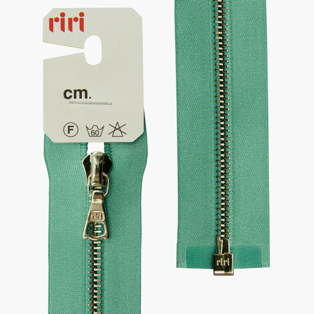 Молния металл RIRI Т4 (4 мм) 1 зам., разъем., 60 см, Ni, атласная тесьма, цв.5859, бирюзовый, 1 шт