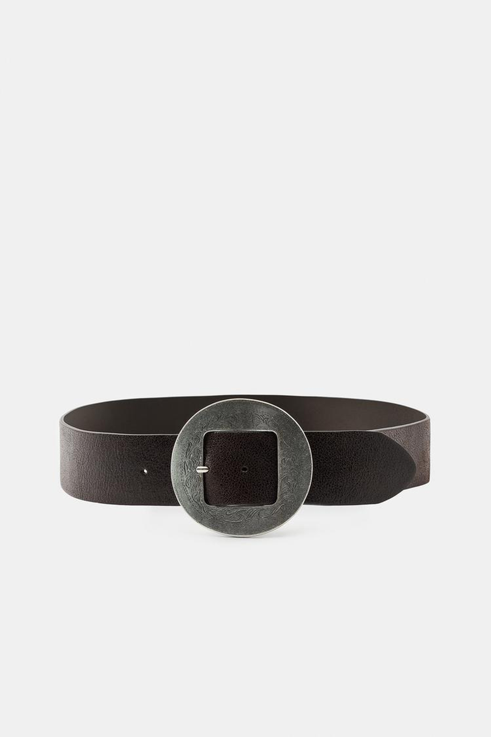 ZARA КОЖАНЫЙ РЕМЕНЬ С КРУГЛОЙ ПРЯЖКОЙ, КОРИЧНЕВЫЙ