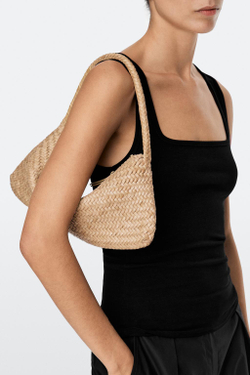Massimo Dutti Плетеная сумка из кожи наппа, белый