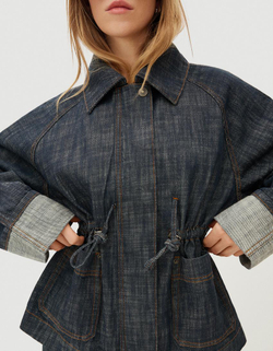 BERSHKA Текстурированная джинсовая куртка оверсайз, синий