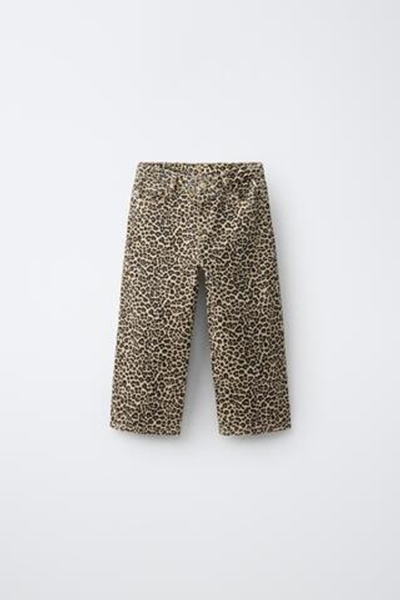 ZARA БРЮКИ WIDE LEG ИЗ ТВИЛА С АНИМАЛИСТИЧЕСКИМ ПРИНТОМ, КОРИЧНЕВЫЙ
