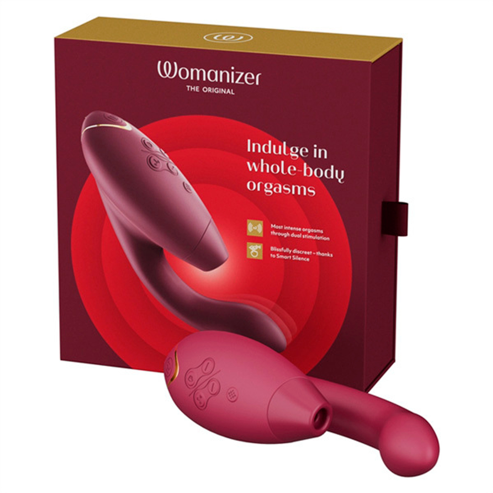 Бордовый вибратор 20,3см с вакуумным стимулятором Womanizer Duo 2 Bordeaux WZ142SG7