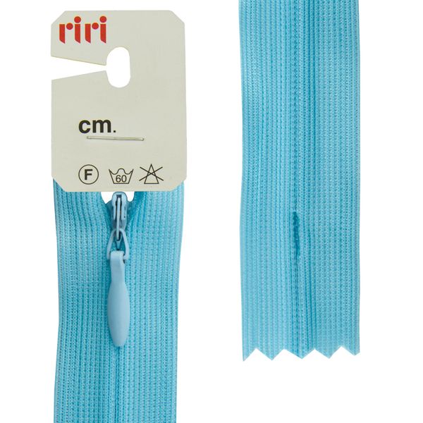 Молния потайная (скрытая) RIRI Т3 (3 мм) 1 зам., н/раз., 22 см, цв.2614, голубой, 10 шт
