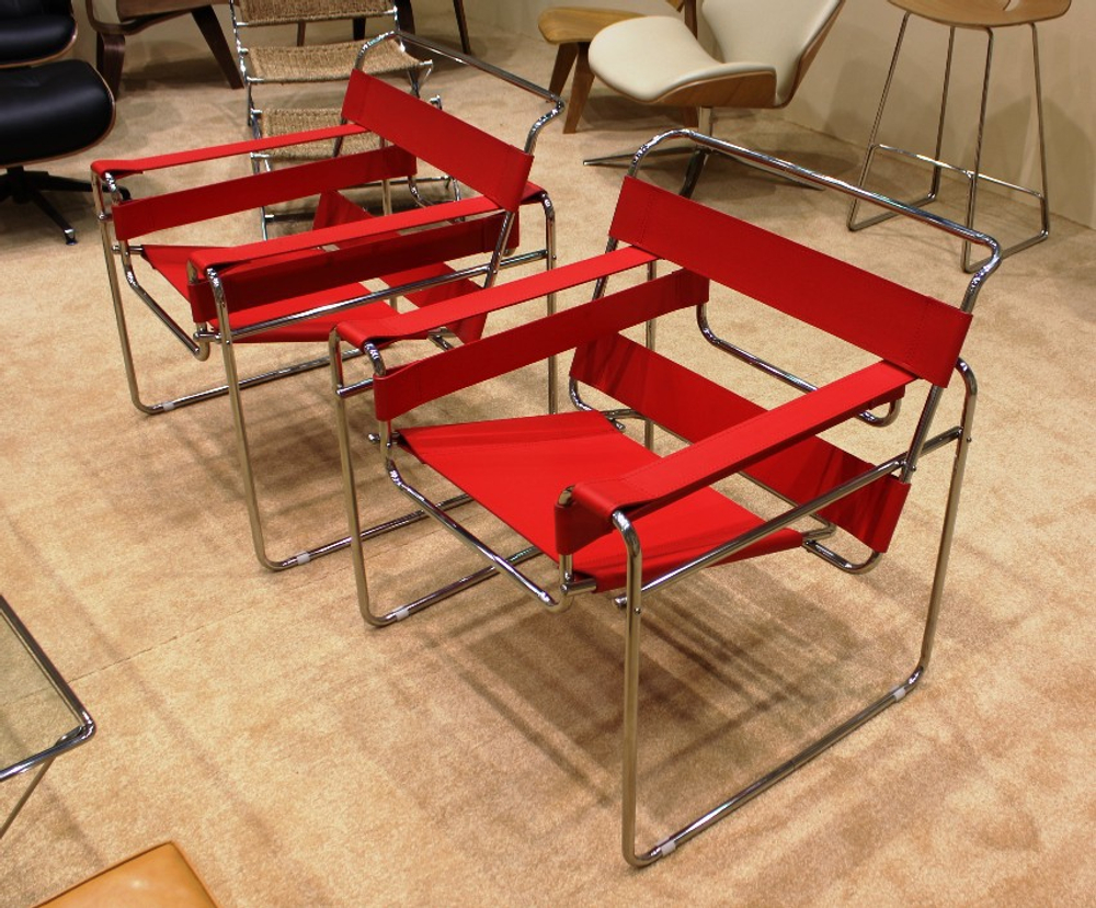 кресло wassily armchair ( красная кожа) (by Steel Arts)
