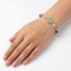 Браслет - Аметист, пренит, розовый кварц, зеленый кварц (имитация)