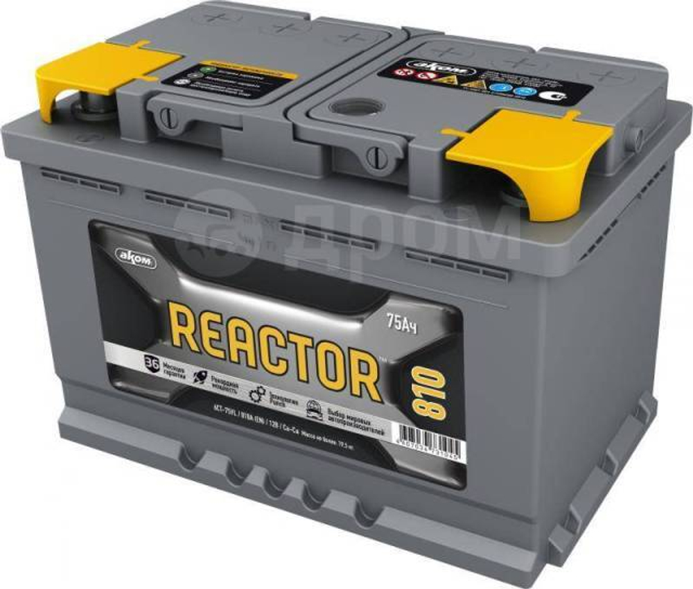 Аккумулятор 6СТ-75 А.ч., о.п., R+, REACTOR