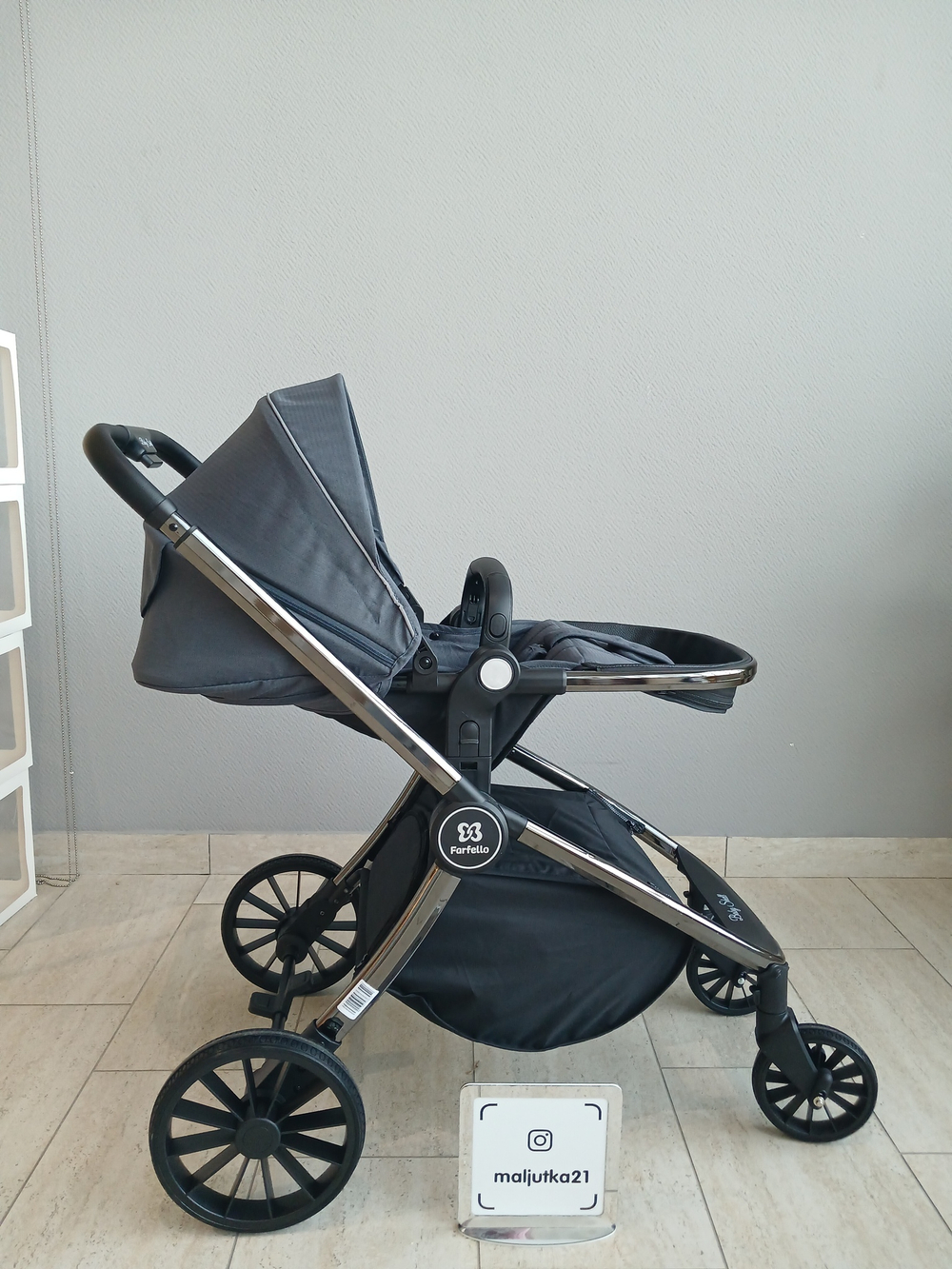 Коляска модульная  3в1 Baby shell (Dark Grey/Black chrome BBS-009)