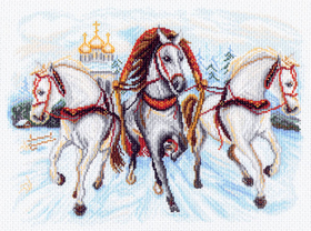 "Тройка лошадей"-1539 канва с рисунком