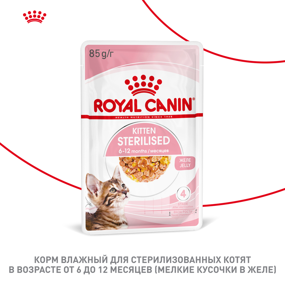 Royal Canin Kitten Sterilised Киттен Стерилайзд Корм влажный для кастрированных и стерилизованных котят в возрасте от 6 до 12 месяцев желе 85г