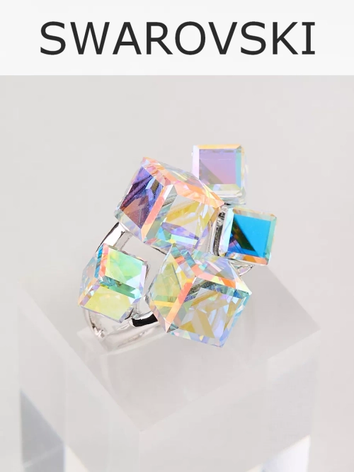 Кольцо коктейльное Мираж с кубиками-хамелеонами Swarovski
