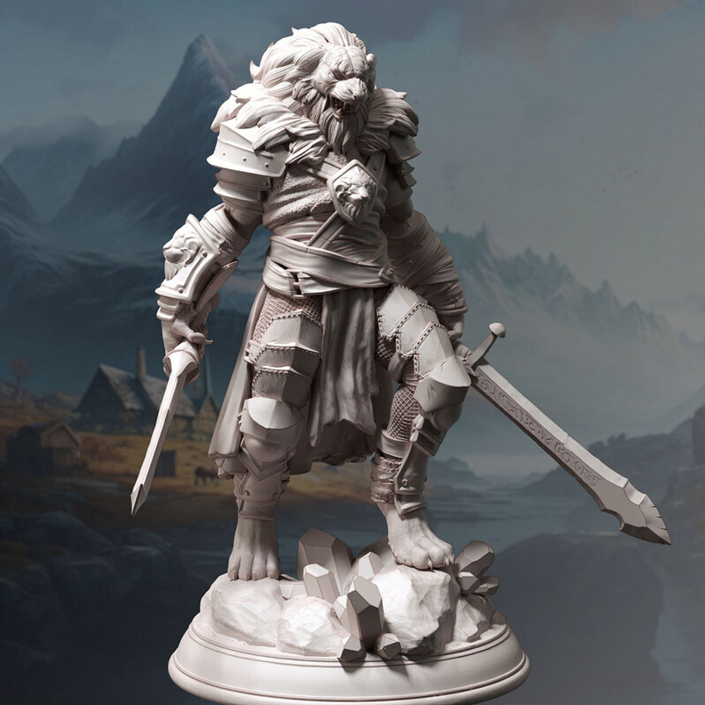 Табакси Лев Тигр Воин Паладин Варвар Файтер Рыцарь миниатюра для dnd, днд, pathfinder, фентези, Настольная игра, НРИ, Варгейм, РПГ
