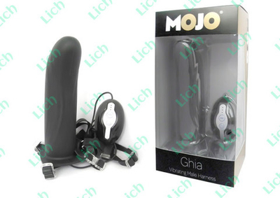 Черный страпон с вибратором Mojo Ghia
