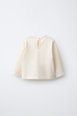 ZARA ЛОНГСЛИВ С ВЫШИВКОЙ, СВЕТЛЫЙ ЭКРЮ