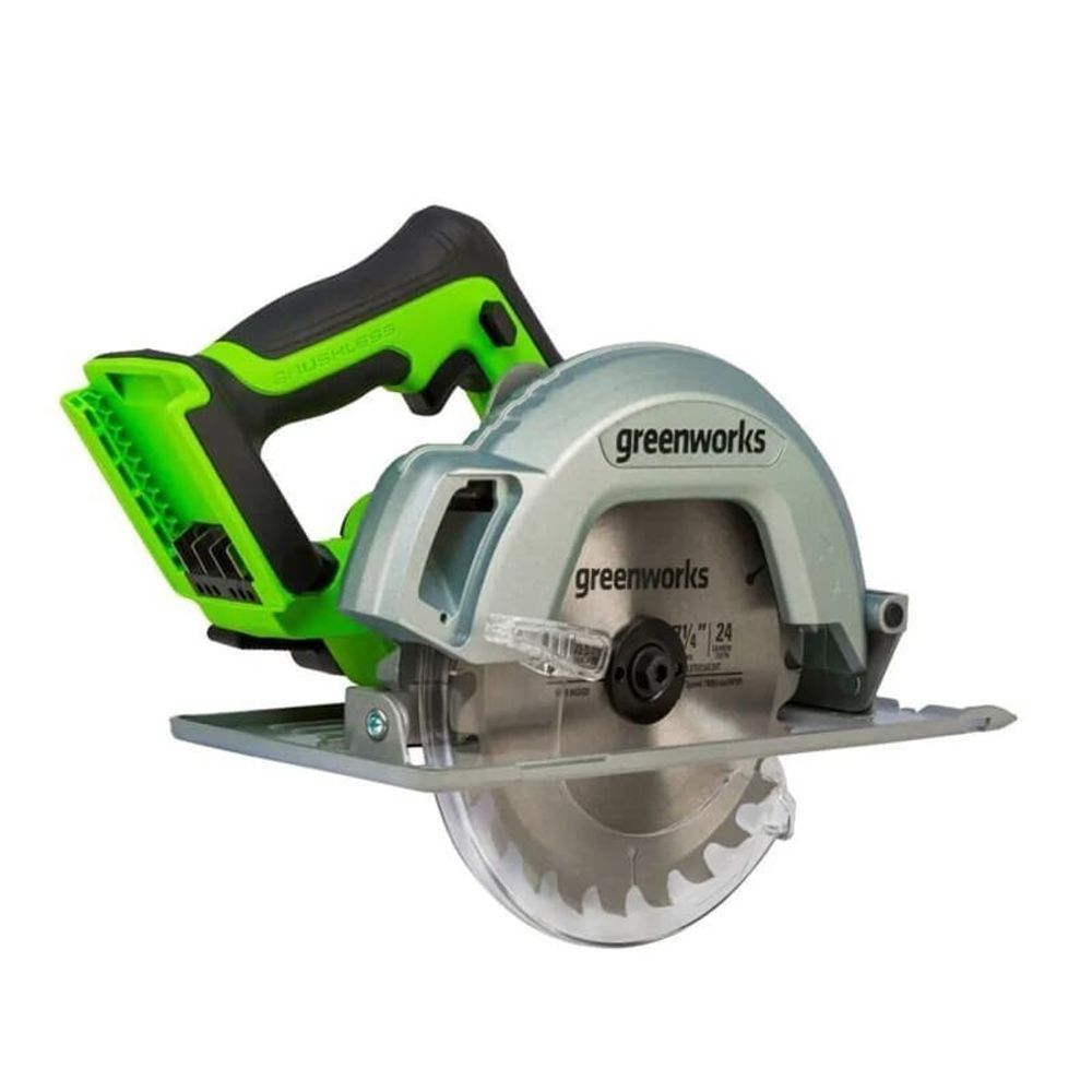 Дисковая пила акк. Greenworks GD24CS, 24V,б/щет,185х20мм, 4500 об/мин, рез 63мм,1х5Ач,ЗУ,кор (1500907CUG)