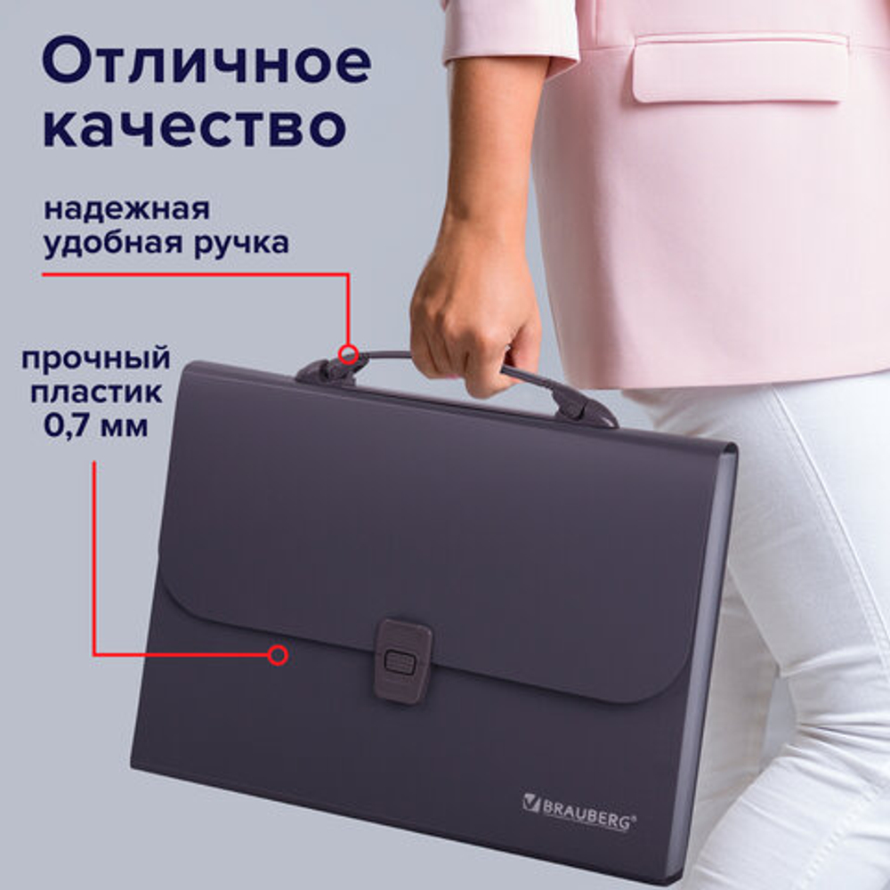 BRAUBERG Папка-портфель пласт. BRAUBERG А4 (327х254х30мм), 13 отделений, серый, 221438