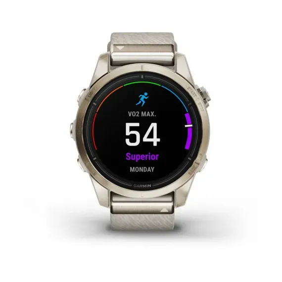 Garmin epix Pro (Gen 2) Sapphire Edition 42 мм, золотистый корпус с нейлоновым ремешком сливочного цвета