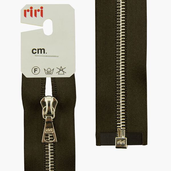 Молния металл RIRI Т4 (4 мм) 1 зам., разъем., 60 см, Ni, атласная тесьма, цв.2226, темн. шоколад, 1 шт