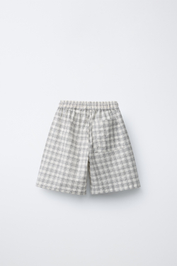 ZARA X PUKAS ШОРТЫ В КЛЕТКУ PUKAS SURF, ЭКРЮ/ЧЕРНЫЙ