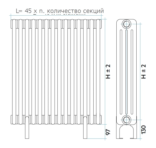 Радиатор стальной IRSAP TESI/3 0400 20 секций, цвет 01, подключение 25, 2 ножки