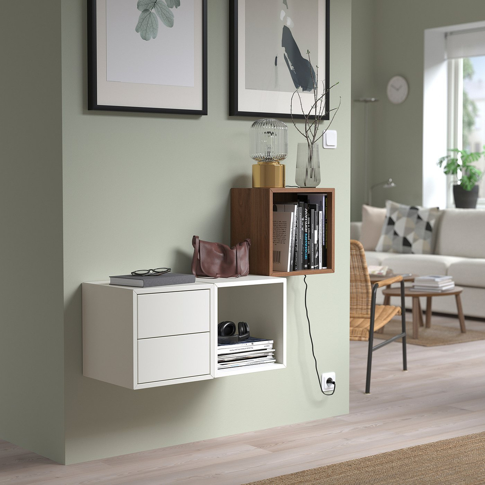 IKEA EKET  (ИКЕА ЕКЕТ)  -  Комбинация навесных шкафов - белый/орех 105x35x70 см