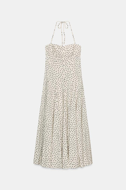 ZARA ПЛАТЬЕ МИДИ В ГОРОШЕК, БЕЛЫЙ/ЧЕРНЫЙ