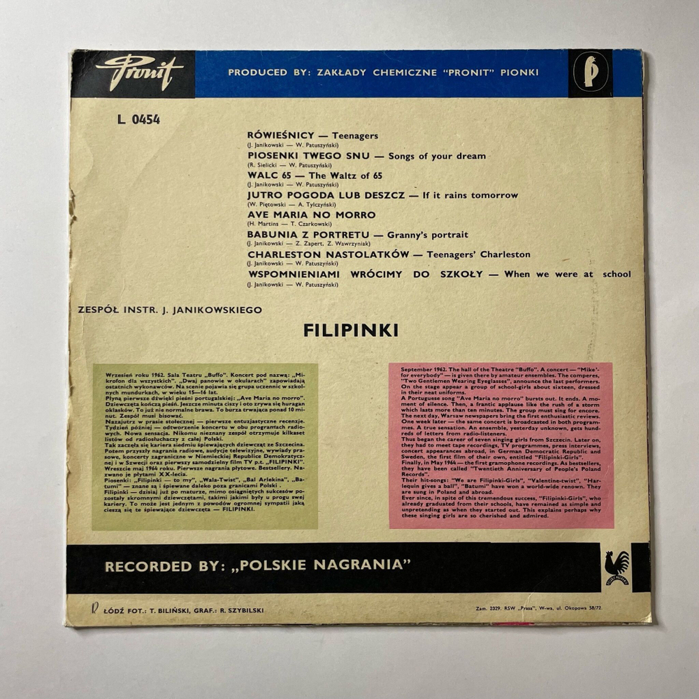 Винтажная виниловая пластинка LP Filipinki Piosenki Rowiesnikow (Польша 1965) 10 дюймов