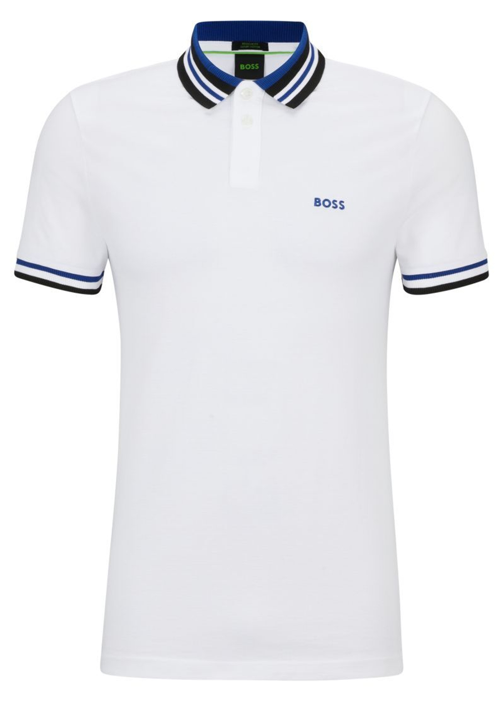 Мужское теннисное поло BOSS Cotton-Piqué Polo Shirt With Ribbed Striped Trims - белый