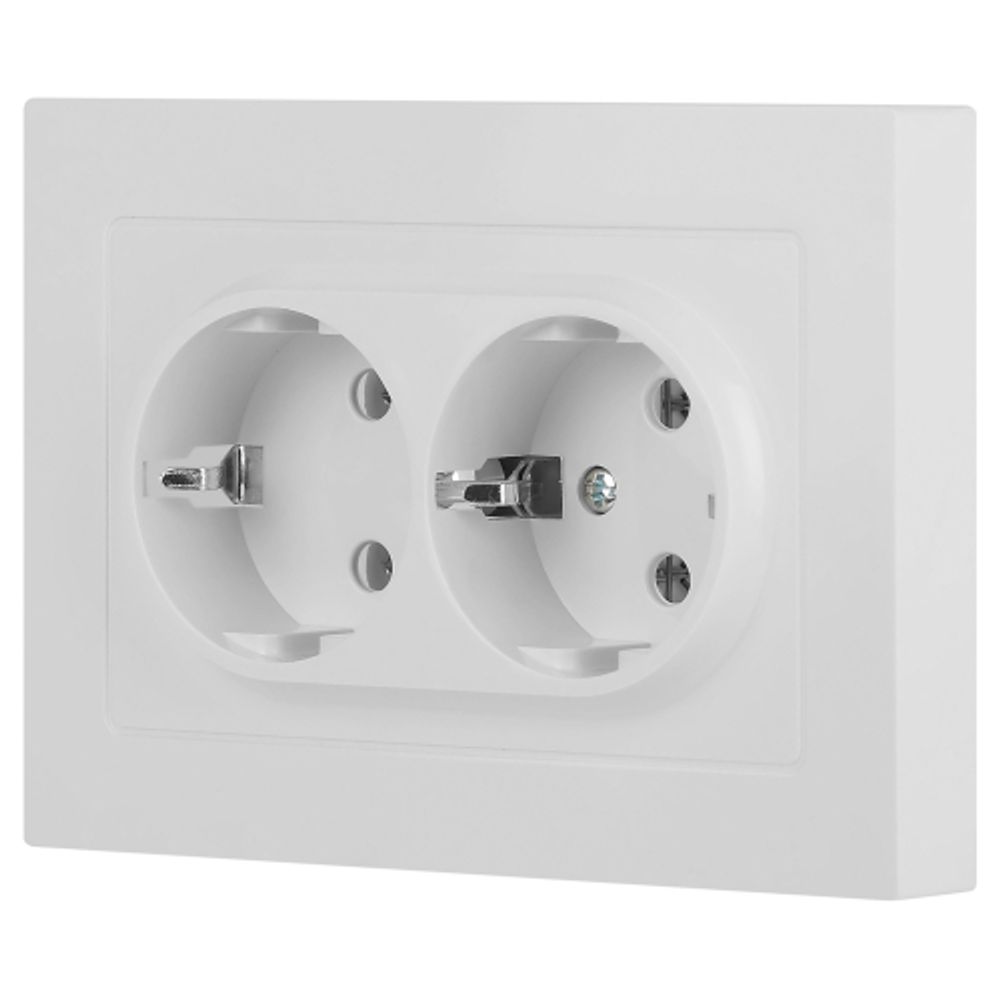 Розетка Intro Accent 6-205-01М двойная с заземлением 2X2P+E Schuko 16А-250В IP20 СУ AL/CU белый матовый | Intro